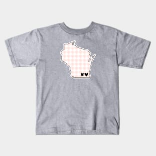 USA States: Wisconsin (pink plaid) Kids T-Shirt